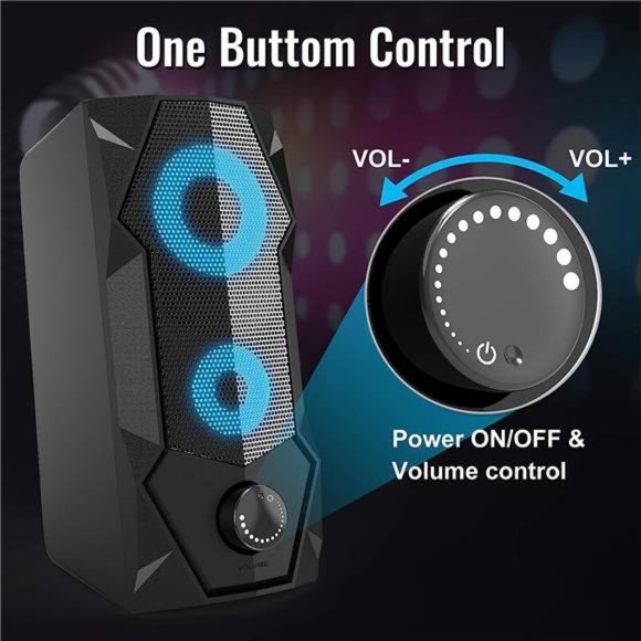 Computer Speakers RGB Gaming Speakers for PC 2.0 Wired USB Powered Stereo Volume - Picture 4 of 5
